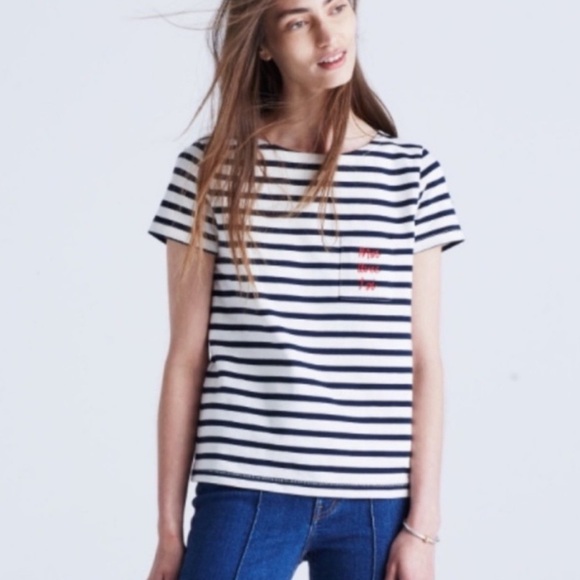 Madewell x Sezane | Moi Avec Toi Short Sleeve Striped Basic Tee Preppy - Picture 1 of 6